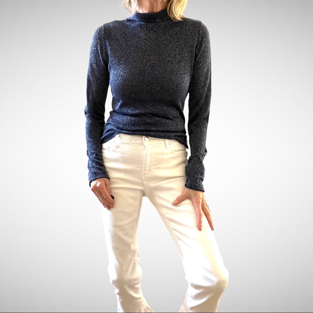 525 America Lightweight Blue Sparkly Turtleneck S